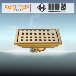 HUN HFD 426-SS Gold Transparent Floor Drainer | SUS304 Stainless Steel Floor Trap & Grating