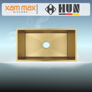 HUN HKS 444 Honeycomb Nanotech Kitchen Sink– Single Bowl Nano Gold Undermount Sink (780 x 470mm) with Free Colander & Waste Strainer