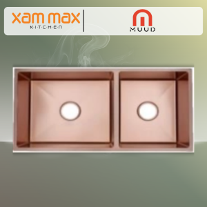 MUUD MKS-8745-RG Double Bowl Undermount Sink – Nano Rose Gold SUS201 Stainless Steel Kitchen Sink (870 x 450 x 230mm)