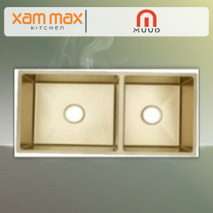MUUD MKS-8745-G Double Bowl Undermount Sink – Nano Gold SUS201 Stainless Steel Kitchen Sink (870 x 450 x 230mm)