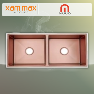 MUUD MKS-9745-RG Double Bowl Undermount Sink – Nano Rose Gold SUS201 Stainless Steel Kitchen Sink (970 x 450 x 230mm)