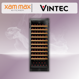 VINTEC VWS121SCA-X Wine Chiller | 108 Bottle Single Zone Wine Cooler with Wooden Shelves & Black Glass Door