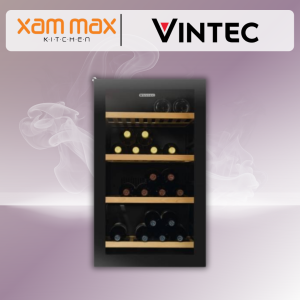 VINTEC VWS035SBA-X Wine Chiller | 35 Bottle Single Zone Wine Cooler with Borderless Black Glass Door & ECO Technology